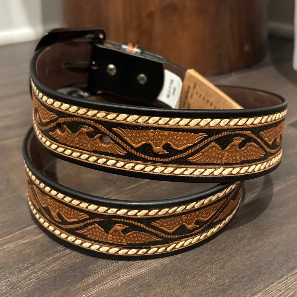 Montauk Genuine Leather Tooled Western Rodeo,filigree buckle,single stitch edge